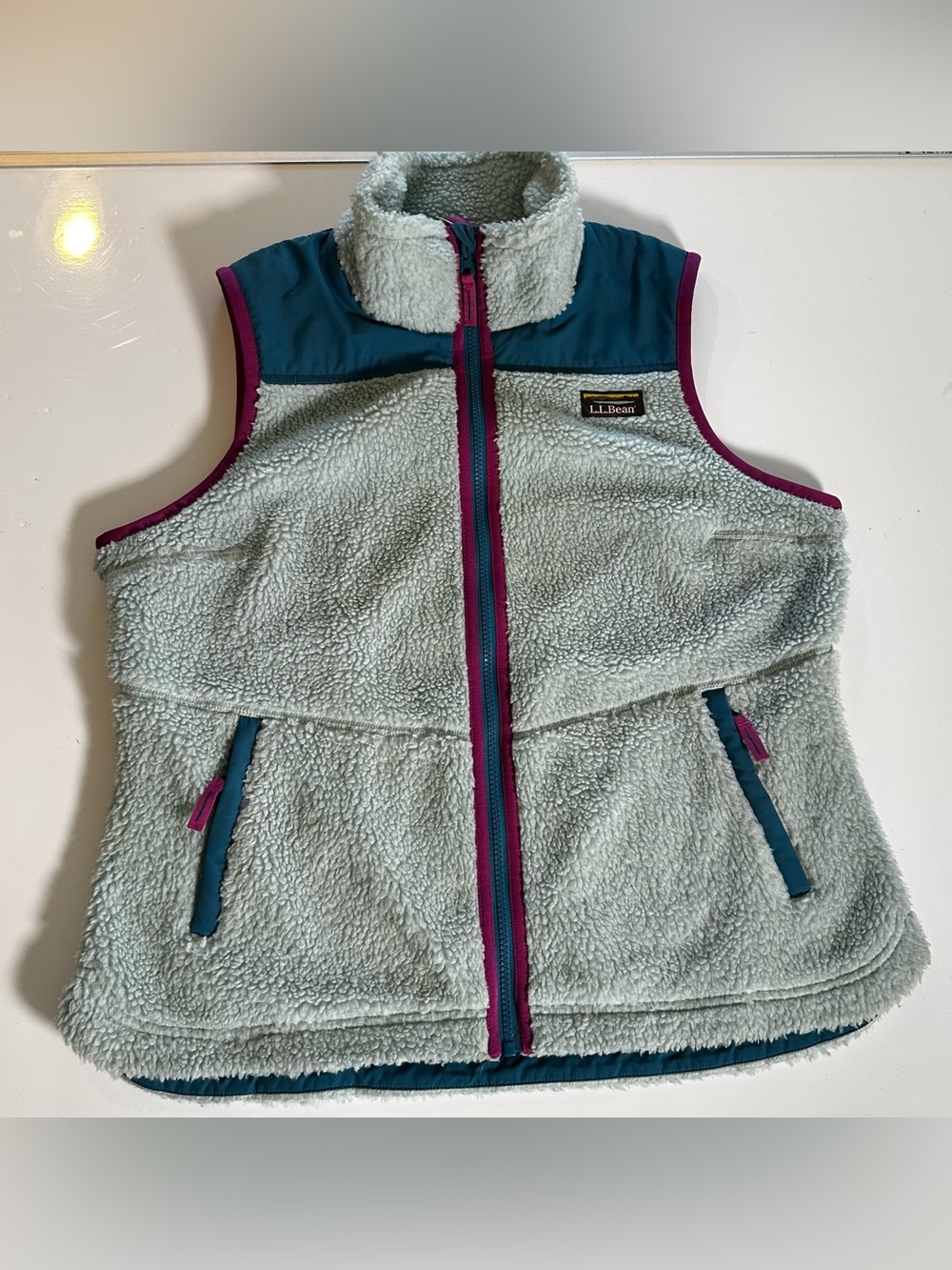 L.L. Bean Teal Deep Pile Fleece Vest Women's Athletic Sz Large Hiking Outdoors